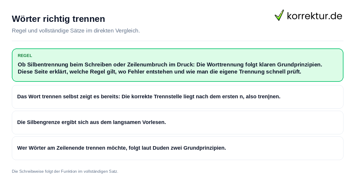 Wörter richtig trennen Konkrete Regel und vollständige Beispielsätze zu Wörter richtig trennen