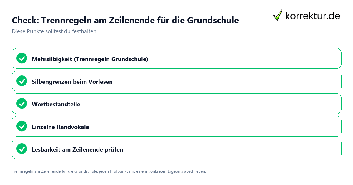 Check: Trennregeln am Zeilenende für die Grundschule Trennregeln am Zeilenende für die Grundschule mit einer themenspezifischen Checkliste