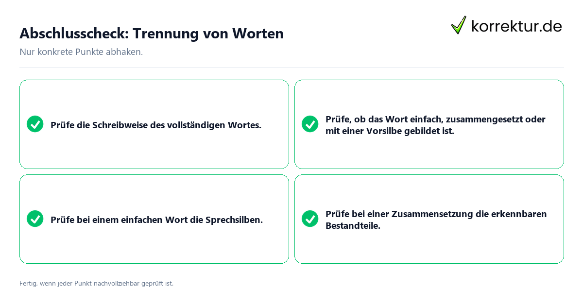 Konkreter Abschlusscheck zu Trennung von Worten