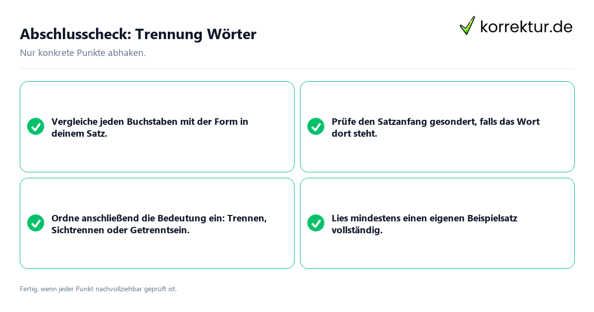 Konkreter Abschlusscheck zu Trennung Wörter