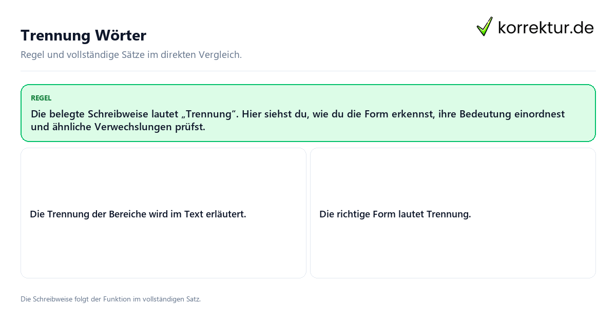 Konkrete Regel und vollständige Beispielsätze zu Trennung Wörter