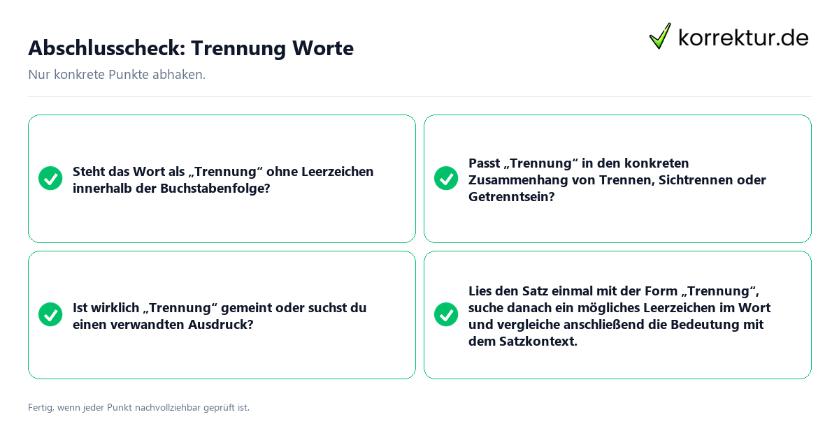 Konkreter Abschlusscheck zu Trennung Worte