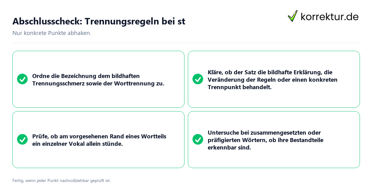 Konkreter Abschlusscheck zu Trennungsregeln bei st