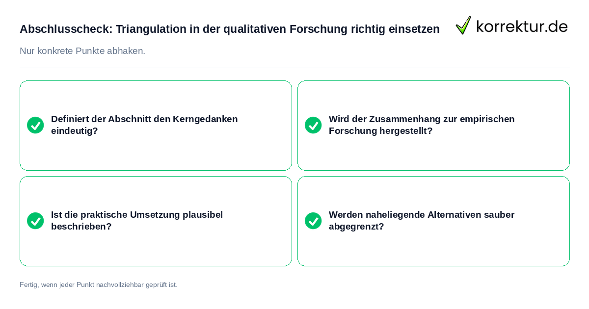 Konkreter Abschlusscheck zu Triangulation in der qualitativen Forschung richtig einsetzen