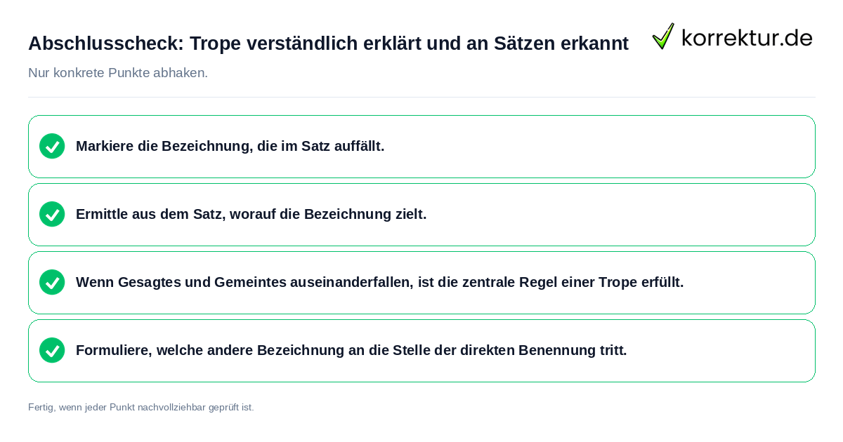 Konkreter Abschlusscheck zu Trope verständlich erklärt und an Sätzen erkannt