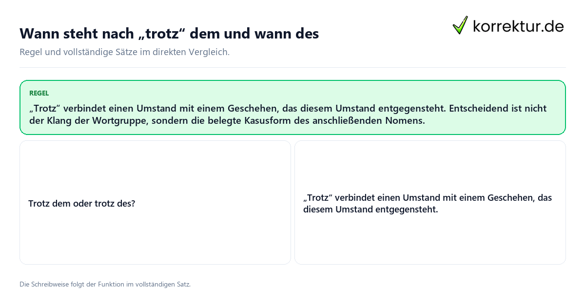 Konkrete Regel und vollständige Beispielsätze zu Wann steht nach „trotz“ dem und wann des
