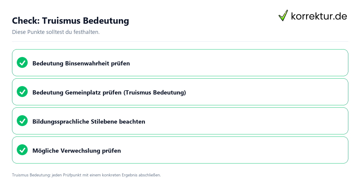 Truismus Bedeutung mit einer themenspezifischen Checkliste