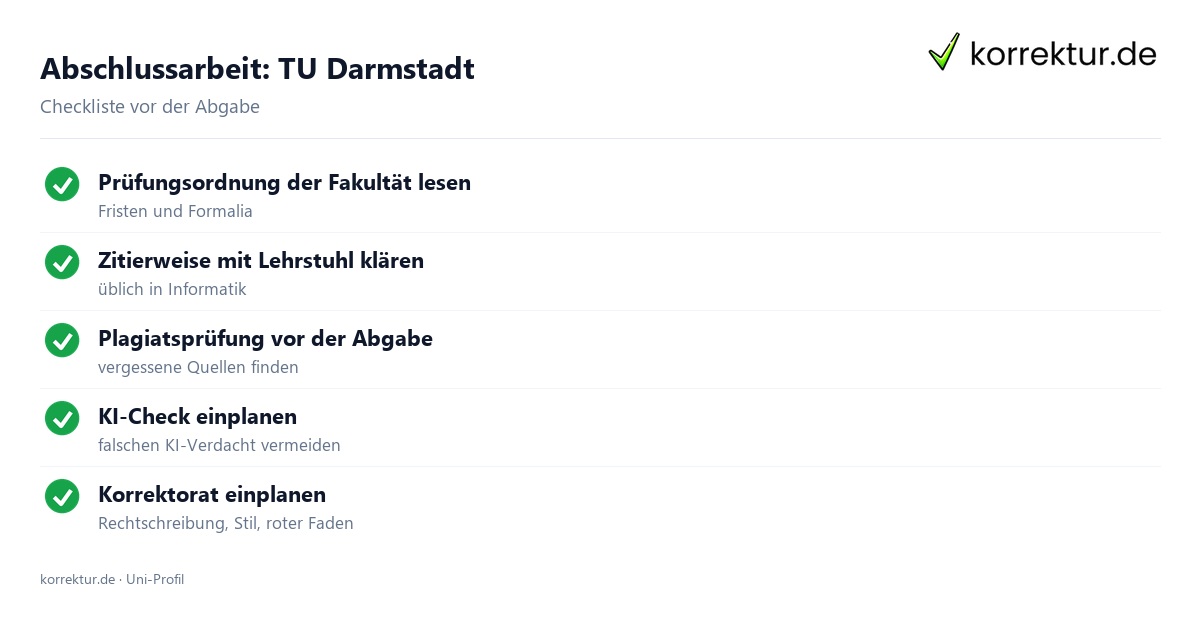 Abschlussarbeit TU Darmstadt: Formalia, Zitierweise und Plagiatsprüfung als Checkliste