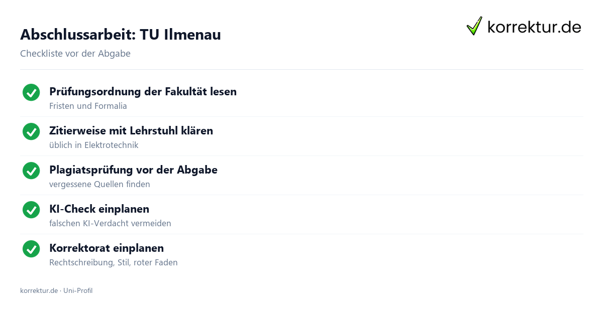 Abschlussarbeit an der TU Ilmenau – Checkliste zur Abgabe Abschlussarbeit TU Ilmenau: Formalia, Zitierweise und Plagiatsprüfung vor der Abgabe
