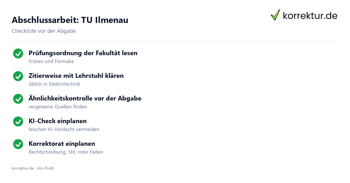 Abschlussarbeit an der TU Ilmenau, Checkliste zur Abgabe Abschlussarbeit TU Ilmenau: Formalia, Zitierweise und Ähnlichkeitskontrolle vor der Abgabe