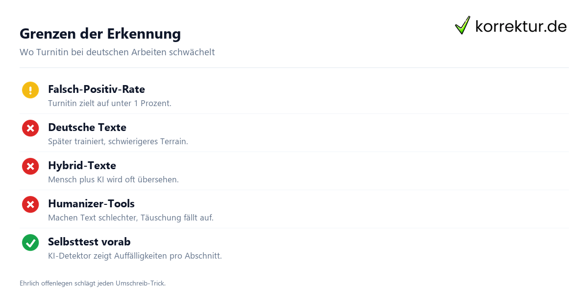 Turnitin KI Erkennung Grenzen: Misch-Texte, kurze Texte und deutsche Sprache