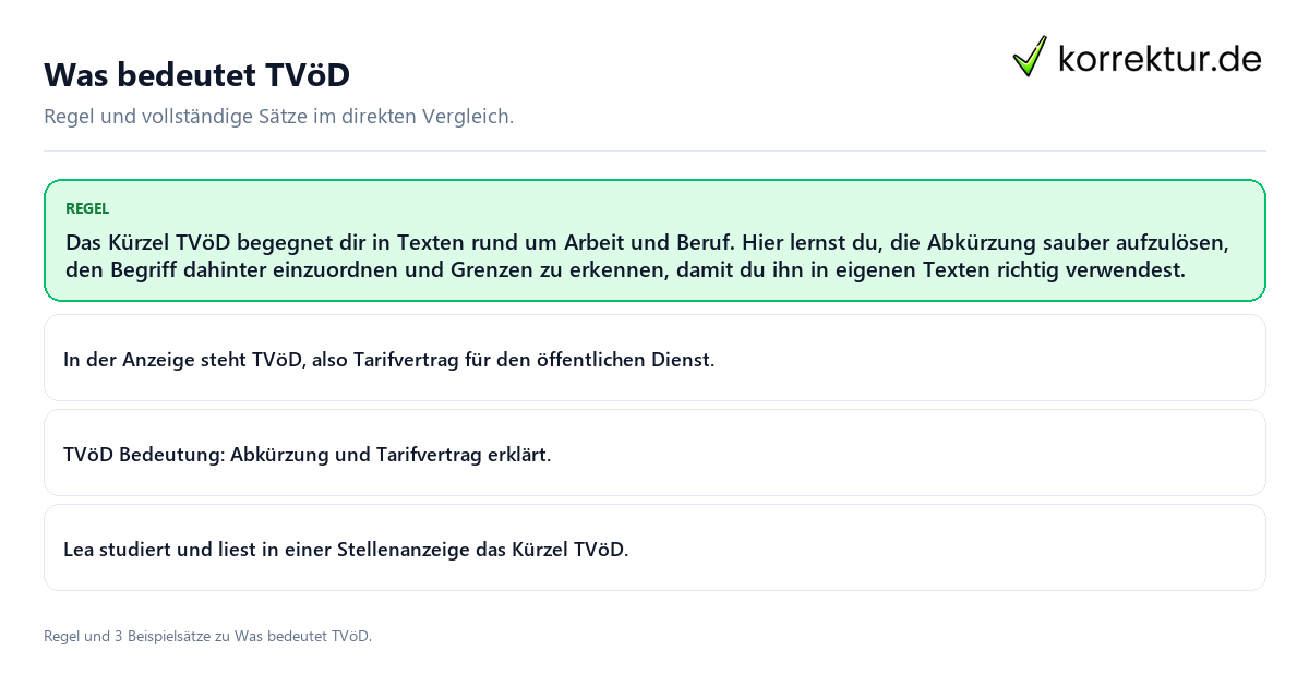 Konkrete Regel und vollständige Beispielsätze zu Was bedeutet TVöD