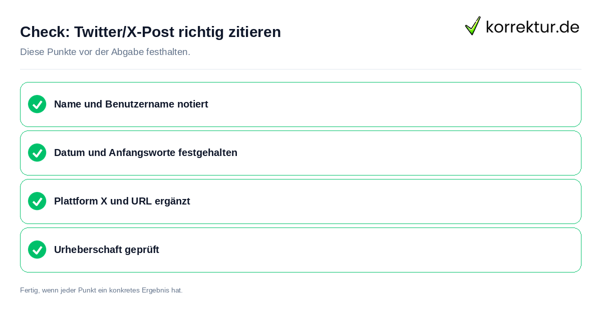Twitter/X-Post richtig zitieren: Prüfliste mit vier Punkten