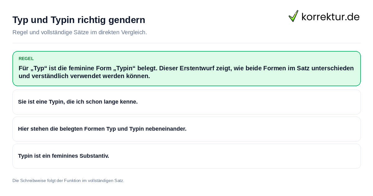 Typ und Typin richtig gendern Konkrete Regel und vollständige Beispielsätze zu Typ und Typin richtig gendern