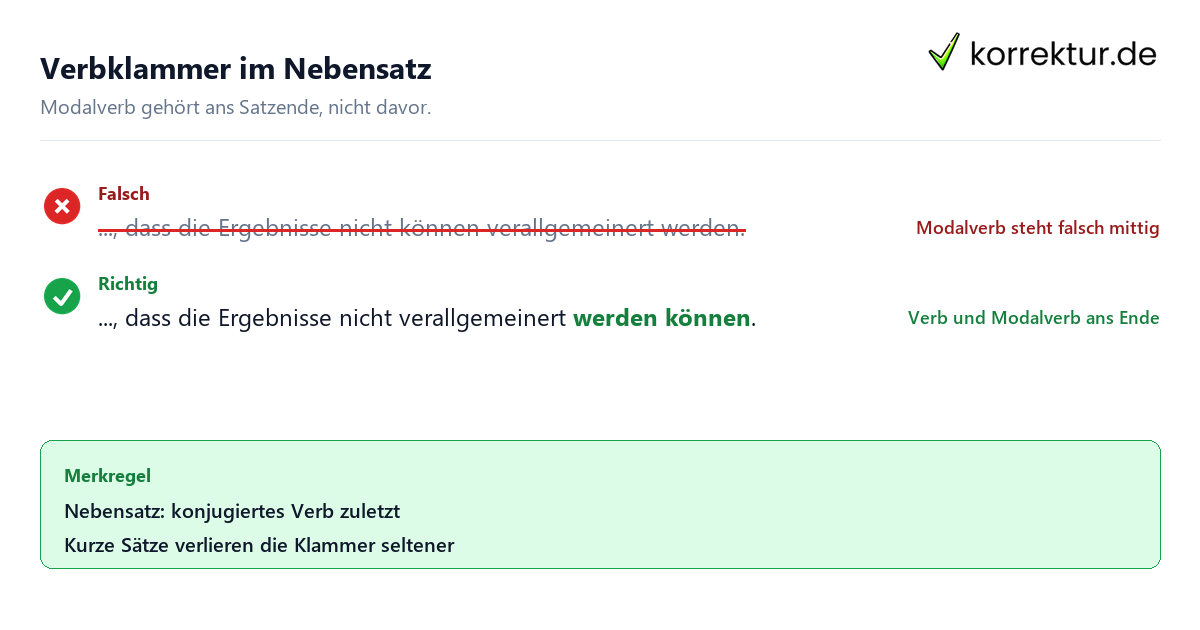 Verbklammer im Nebensatz Typische Fehler von Nicht-Muttersprachlern im Deutschen: Verbklammer