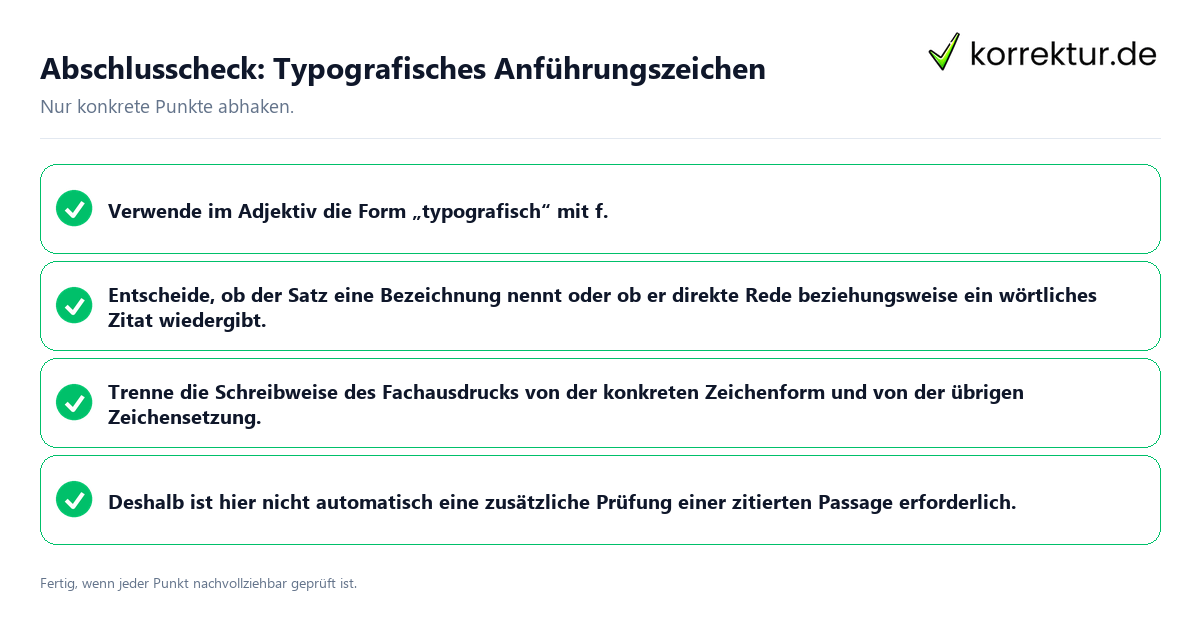 Konkreter Abschlusscheck zu Typografisches Anführungszeichen
