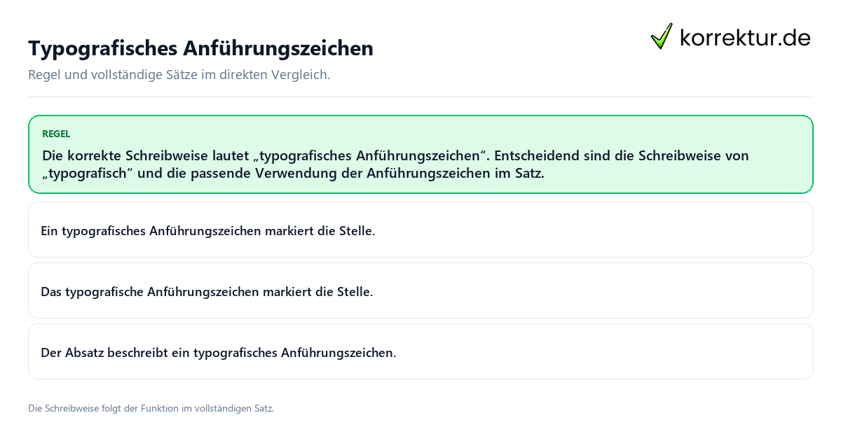 Konkrete Regel und vollständige Beispielsätze zu Typografisches Anführungszeichen