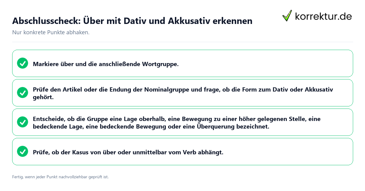 Konkreter Abschlusscheck zu Über mit Dativ und Akkusativ erkennen