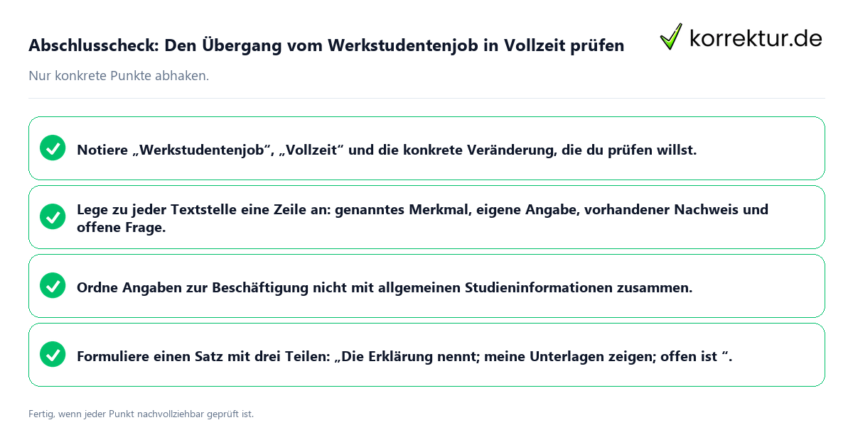 Konkreter Abschlusscheck zu Den Übergang vom Werkstudentenjob in Vollzeit prüfen