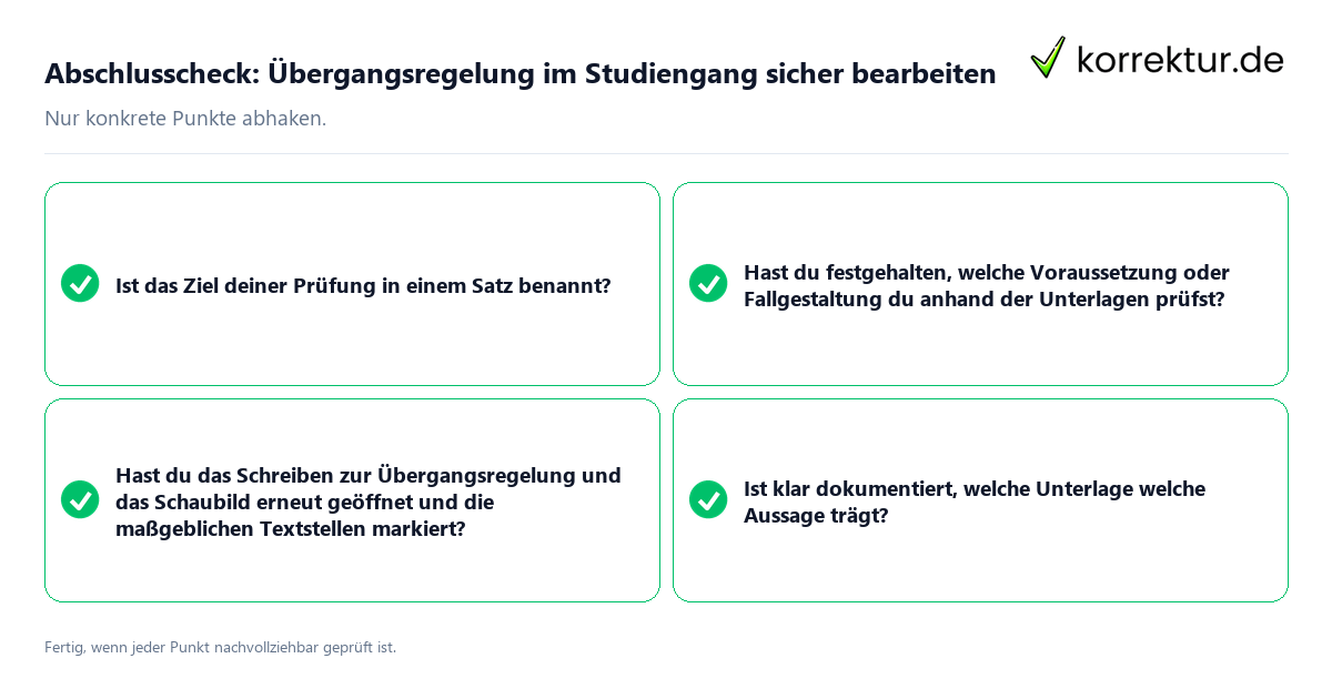 Konkreter Abschlusscheck zu Übergangsregelung im Studiengang sicher bearbeiten