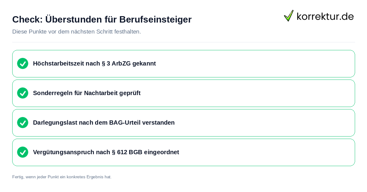Überstunden für Berufseinsteiger: Prüfliste mit vier Punkten