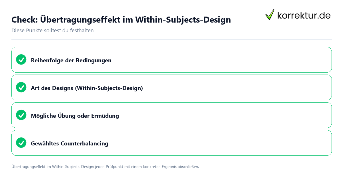 Übertragungseffekt im Within-Subjects-Design mit einer themenspezifischen Checkliste