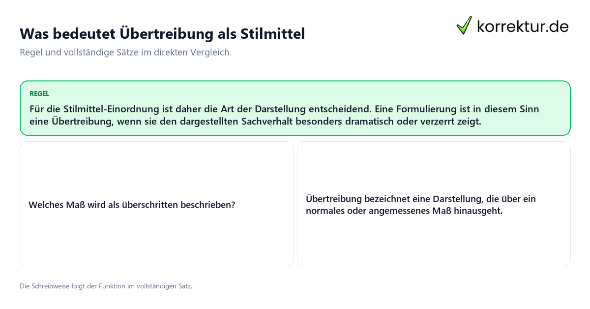 Konkrete Regel und vollständige Beispielsätze zu Was bedeutet Übertreibung als Stilmittel