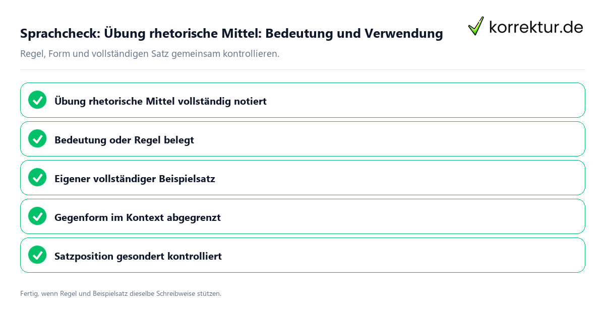 Sprachcheck: Übung rhetorische Mittel: Bedeutung und Verwendung Konkreter Sprachcheck zu Übung rhetorische Mittel: Bedeutung und Verwendung mit Regel und vollständigem Beispielsatz