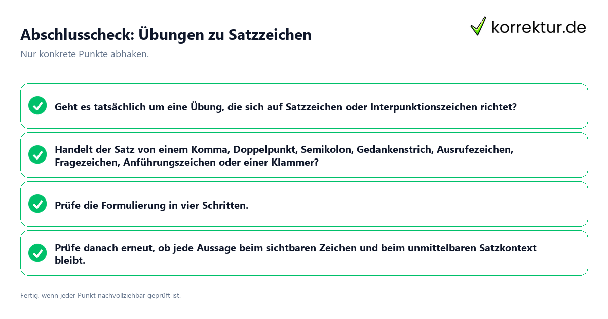 Konkreter Abschlusscheck zu Übungen zu Satzzeichen
