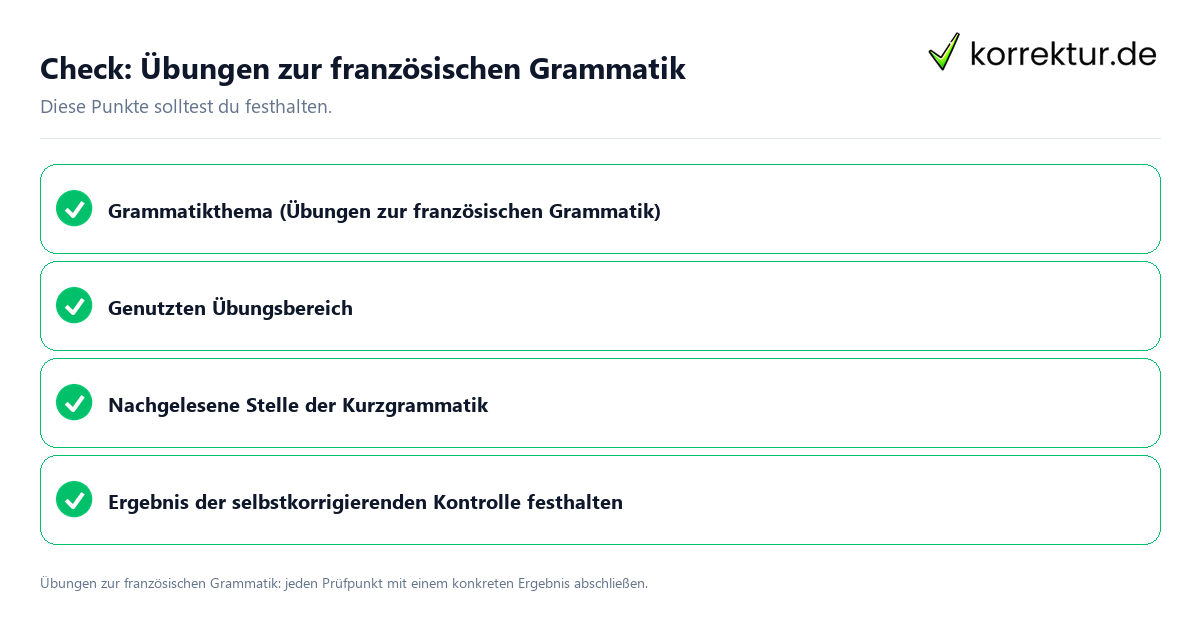 Übungen zur französischen Grammatik mit einer themenspezifischen Checkliste