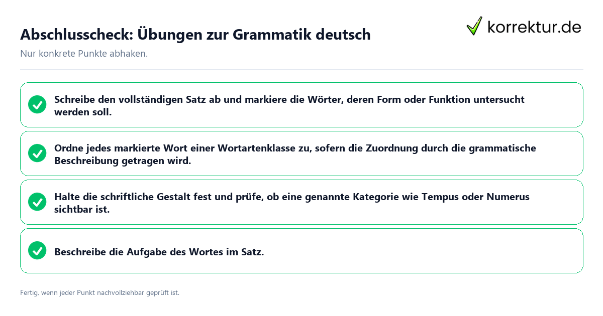 Konkreter Abschlusscheck zu Übungen zur Grammatik deutsch