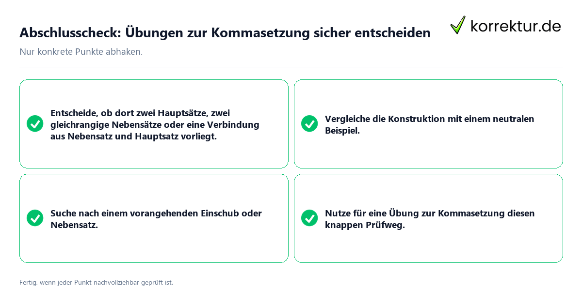 Konkreter Abschlusscheck zu Übungen zur Kommasetzung sicher entscheiden