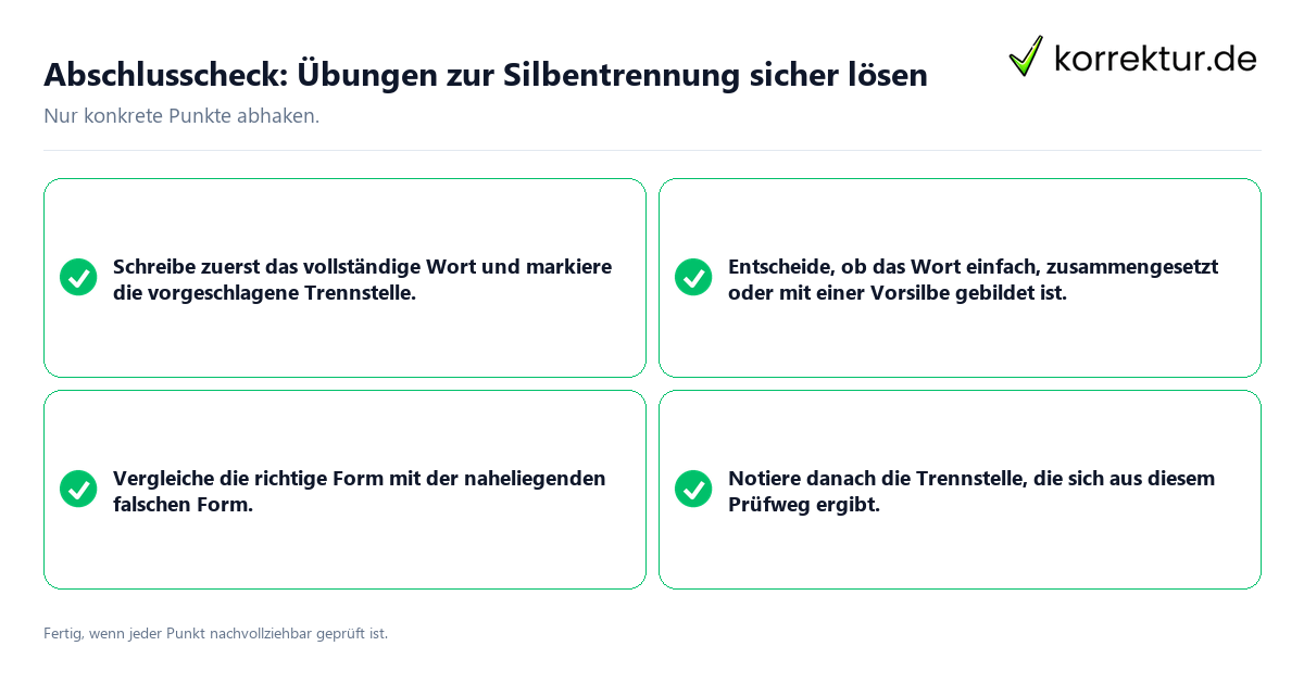 Konkreter Abschlusscheck zu Übungen zur Silbentrennung sicher lösen
