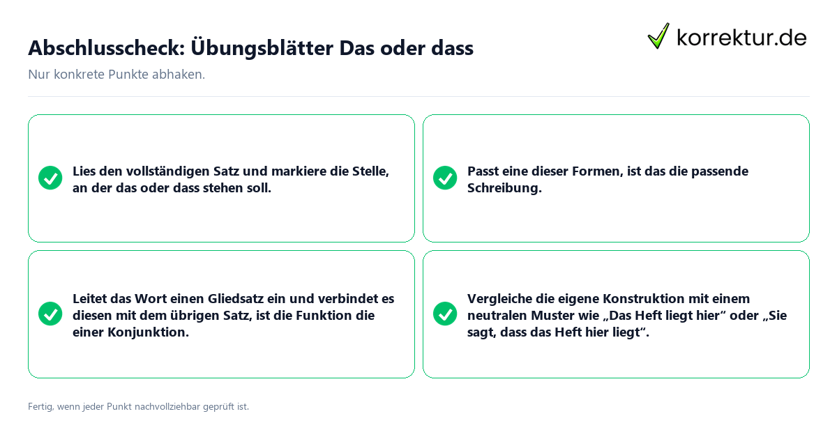 Abschlusscheck: Übungsblätter Das oder dass Konkreter Abschlusscheck zu Übungsblätter Das oder dass
