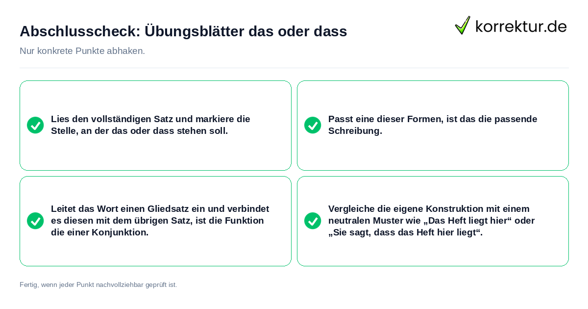 Konkreter Abschlusscheck zu Übungsblätter das oder dass