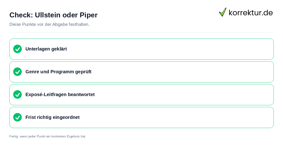 Ullstein oder Piper: Prüfliste mit vier Punkten