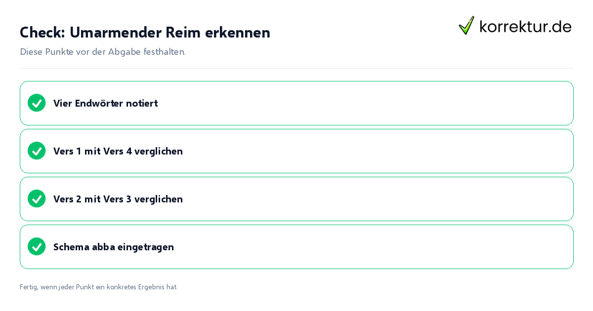 Check: Umarmender Reim erkennen Umarmender Reim erkennen: Prüfliste mit vier Punkten