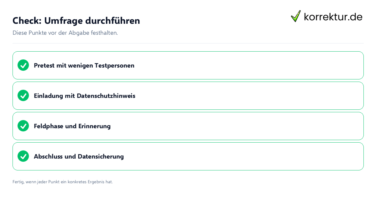 Check: Umfrage durchführen Umfrage durchführen: Prüfliste mit vier Punkten