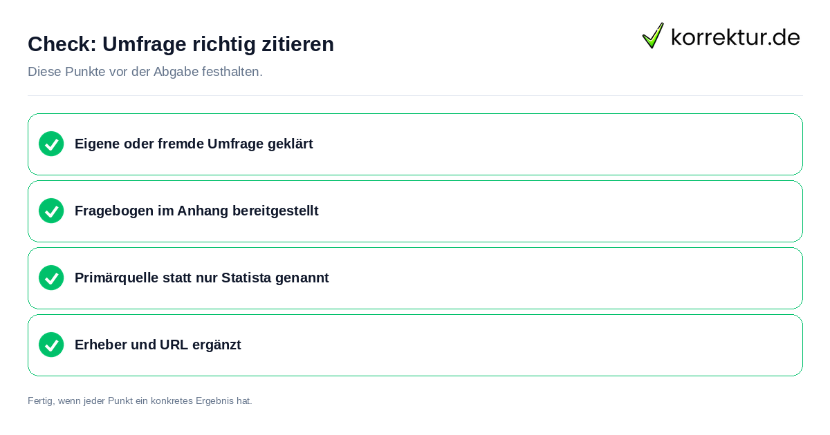 Umfrage richtig zitieren: Prüfliste mit vier Punkten