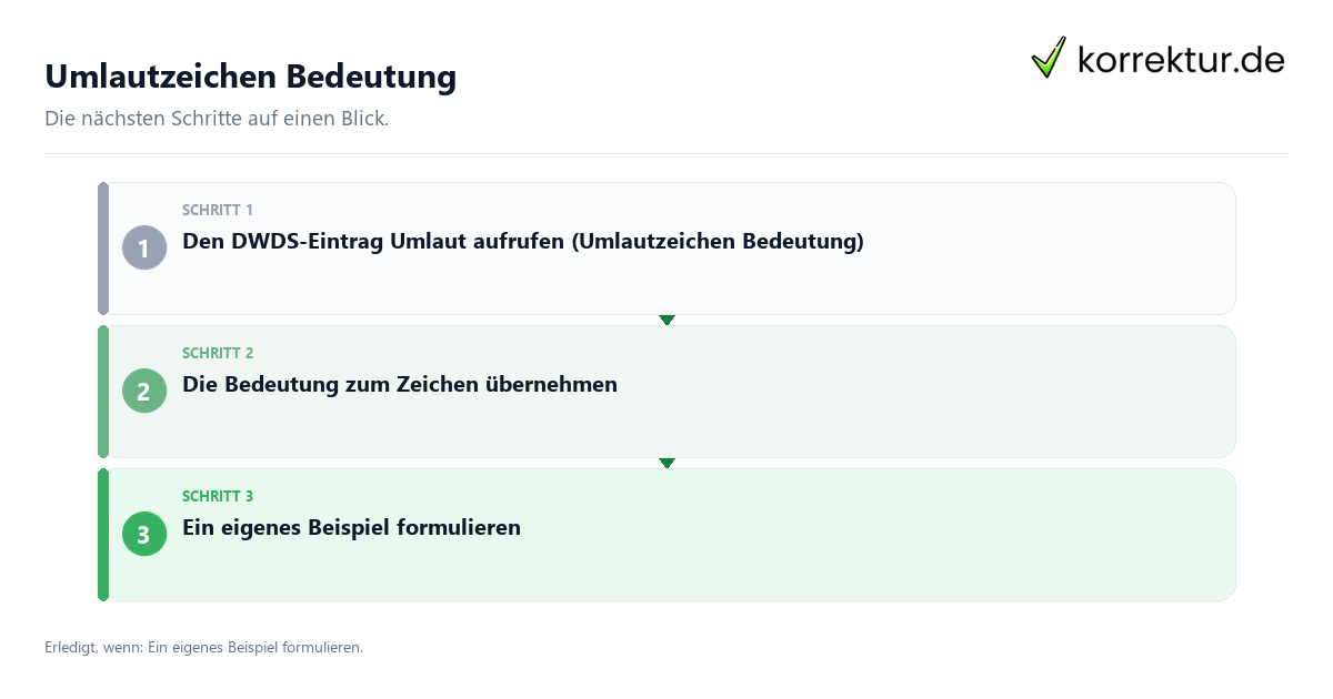 Umlautzeichen Bedeutung mit einem Ablauf aus Prüfung, Kontakt und Dokumentation