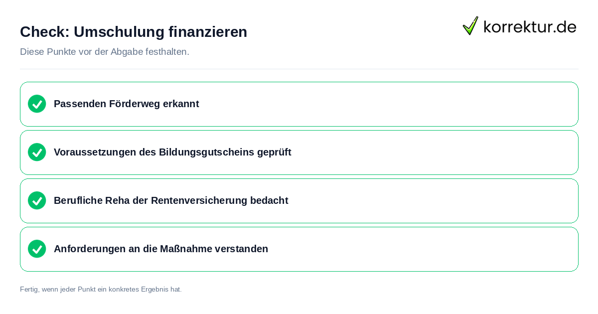 Check: Umschulung finanzieren Umschulung finanzieren: Prüfliste mit vier Punkten