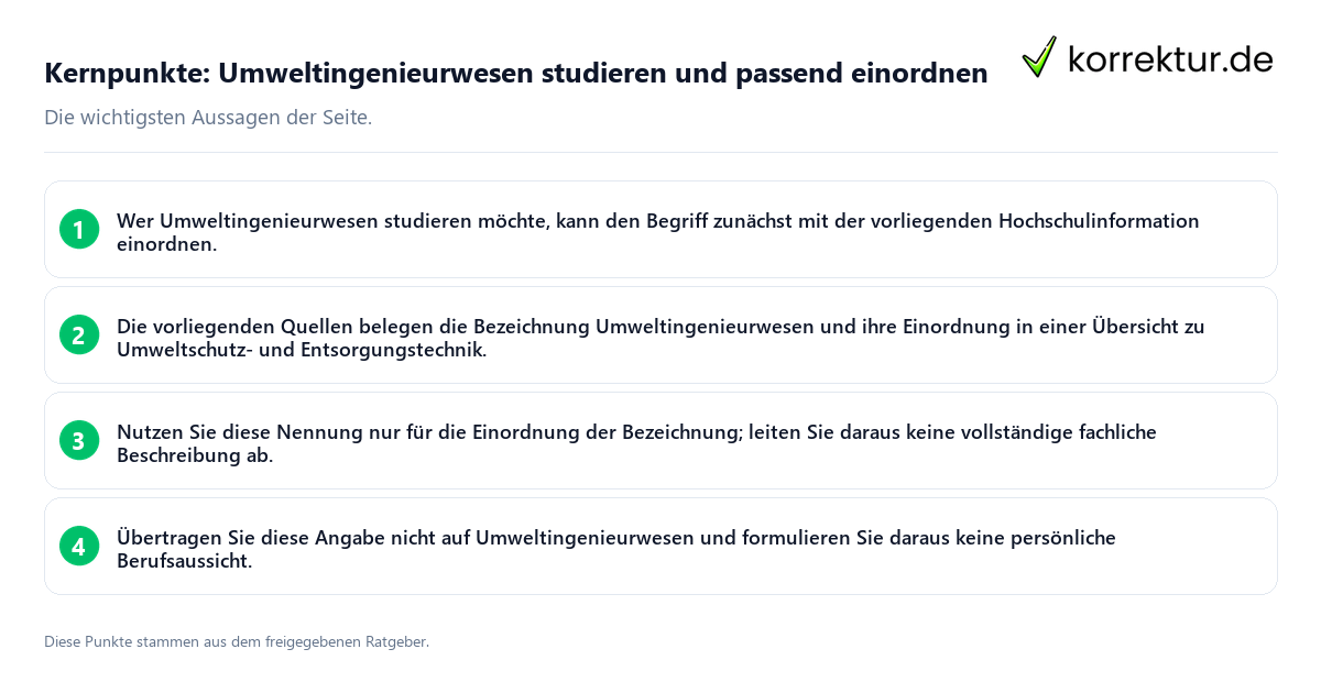 Kernpunkte: Umweltingenieurwesen studieren und passend einordnen Konkrete Kernpunkte zu Umweltingenieurwesen studieren und passend einordnen