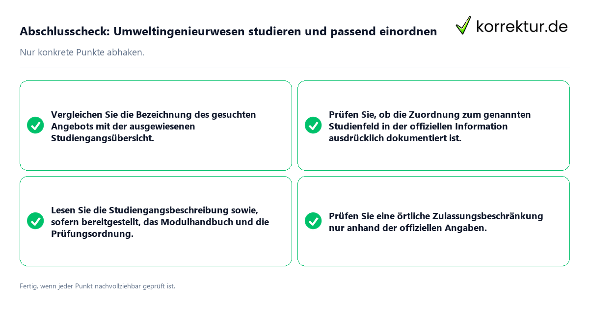 Abschlusscheck: Umweltingenieurwesen studieren und passend einordnen Konkreter Abschlusscheck zu Umweltingenieurwesen studieren und passend einordnen