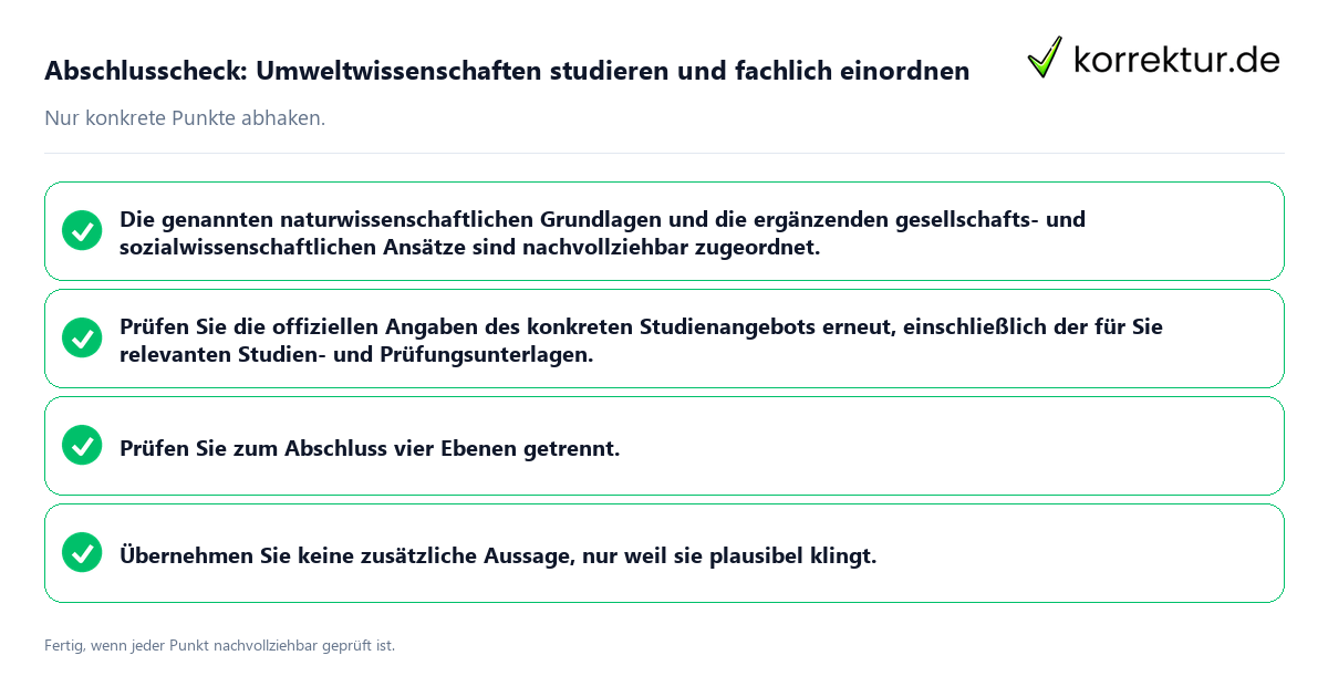 Konkreter Abschlusscheck zu Umweltwissenschaften studieren und fachlich einordnen