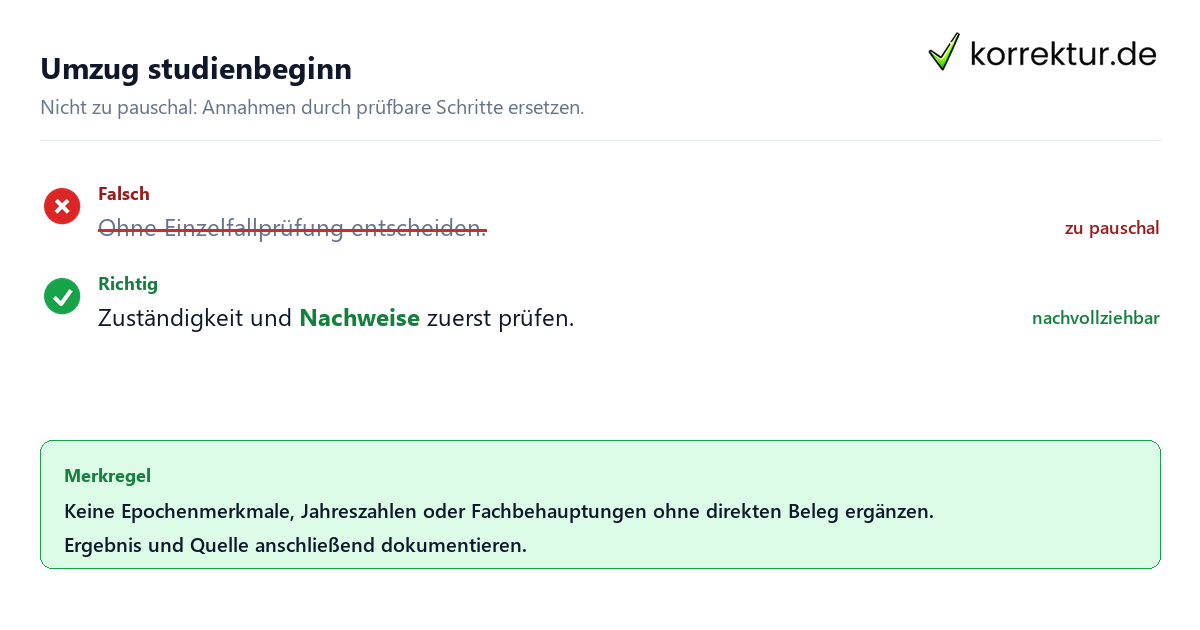 Ungeeignete und belastbare Vorgehensweise bei Umzug studienbeginn