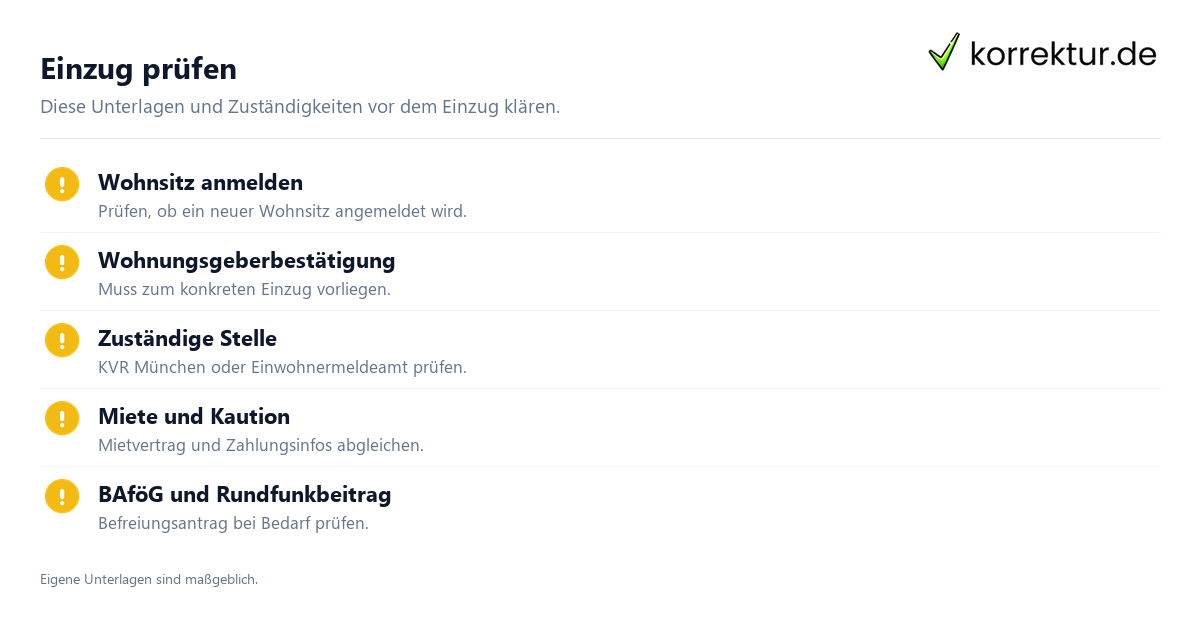 Einzug prüfen Checkliste: Was beim Umzug zum Studienbeginn zu klären ist