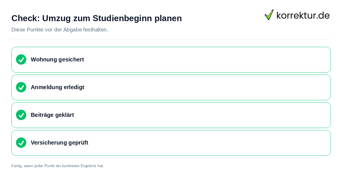 Umzug zum Studienbeginn planen: Prüfliste mit vier Punkten