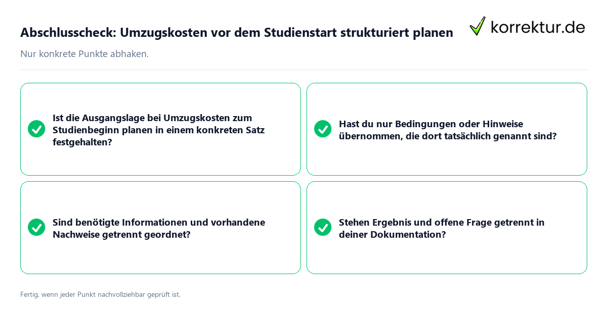Konkreter Abschlusscheck zu Umzugskosten vor dem Studienstart strukturiert planen