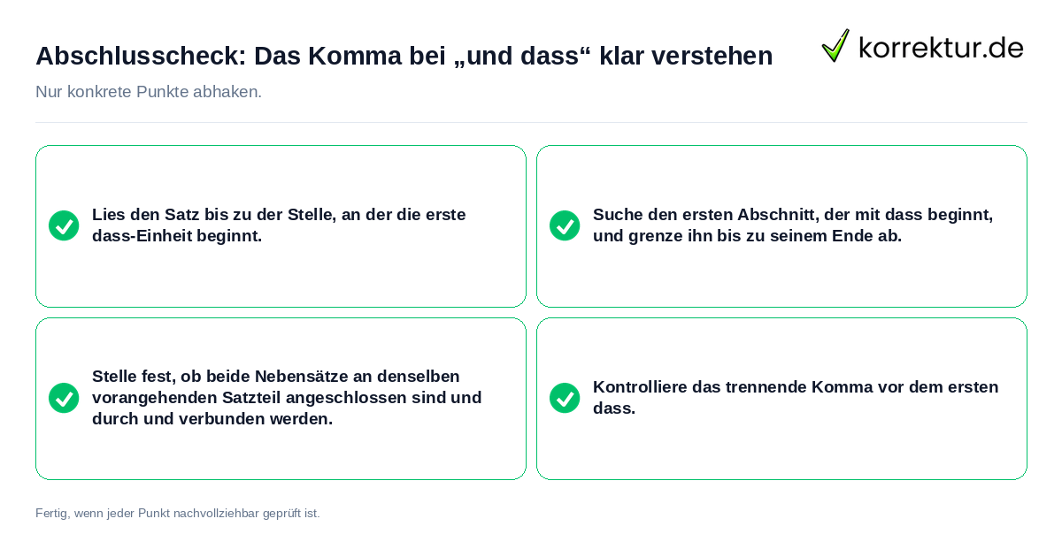 Konkreter Abschlusscheck zu Das Komma bei „und dass“ klar verstehen