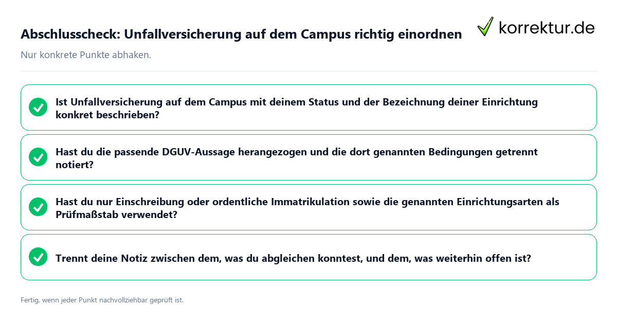 Konkreter Abschlusscheck zu Unfallversicherung auf dem Campus richtig einordnen